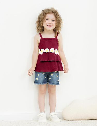 oklady Toddler Girl Clothes Ruffle Daisy Sleeveless Tank Tops and Denim Shorts Girls Summer Outfits in Saudi Arabia