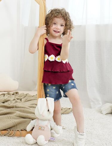 oklady Toddler Girl Clothes Ruffle Daisy Sleeveless Tank Tops and Denim Shorts Girls Summer Outfits in Saudi Arabia
