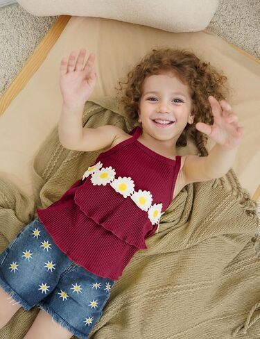 oklady Toddler Girl Clothes Ruffle Daisy Sleeveless Tank Tops and Denim Shorts Girls Summer Outfits in Saudi Arabia