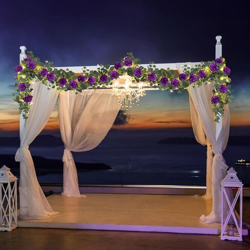 MACTING 6.6FT إكليل الأوكالبتوس مع أضواء الربيع الطفل زهرة إكليل مع 12 الورود البيضاء الاصطناعي الزهور الخضراء كرمة لطاولة قوس خلفية الزفاف عيد الحب الزينة in Kuwait