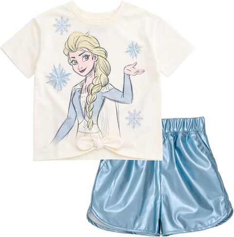 Disney Girls Crop Top T-Shirt and Metallic Shorts Outfit Set Toddler to Big Kid Sizes (2T - 14-16) in Saudi Arabia