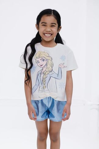 Disney Girls Crop Top T-Shirt and Metallic Shorts Outfit Set Toddler to Big Kid Sizes (2T - 14-16) in Saudi Arabia