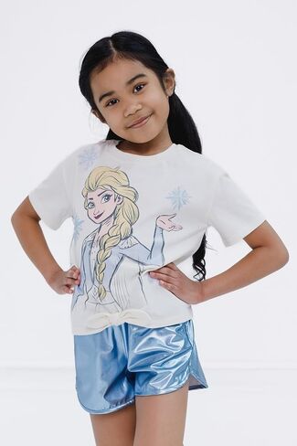 Disney Girls Crop Top T-Shirt and Metallic Shorts Outfit Set Toddler to Big Kid Sizes (2T - 14-16) in Saudi Arabia