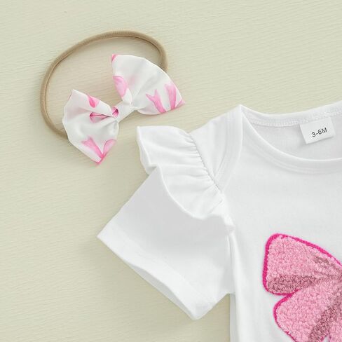 Newborn Baby Girl Summer Clothes Bow Embroidery Short Sleeve Romper Bodysuit Ruffle Shorts Headband 3Pcs Set Cute Outfits in Kuwait