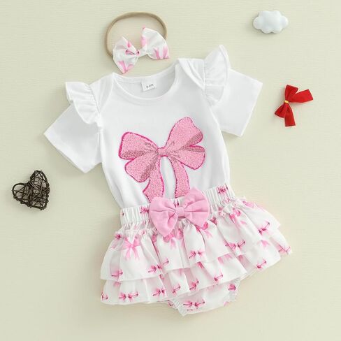 Newborn Baby Girl Summer Clothes Bow Embroidery Short Sleeve Romper Bodysuit Ruffle Shorts Headband 3Pcs Set Cute Outfits in Kuwait