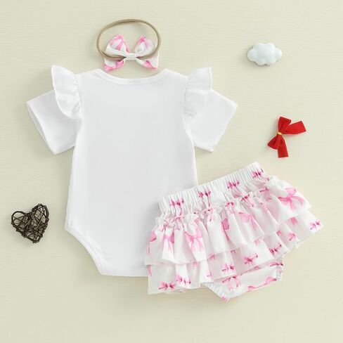 Newborn Baby Girl Summer Clothes Bow Embroidery Short Sleeve Romper Bodysuit Ruffle Shorts Headband 3Pcs Set Cute Outfits in Kuwait