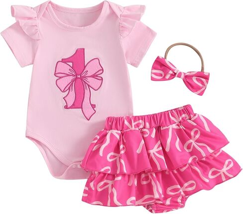 Newborn Baby Girl Summer Clothes Bow Embroidery Short Sleeve Romper Bodysuit Ruffle Shorts Headband 3Pcs Set Cute Outfits in Kuwait
