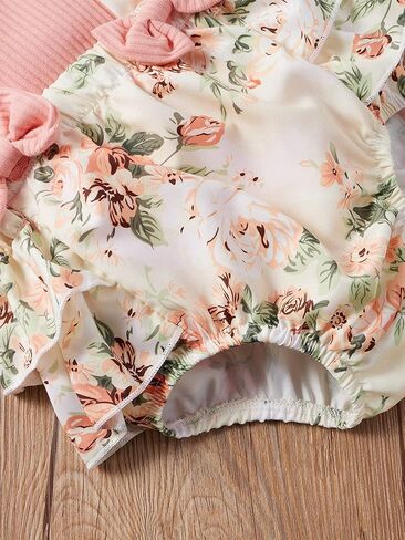 Fanvereka Newborn Infant Baby Girl Summer Outfits Romper Dress Flower Toddler Girls Tops Suspender Shorts + Headband Set in Kuwait