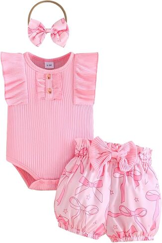 Newborn Girl Summer Clothes Floral Romper Infant Baby Girls Shorts Summer Set Toddler 1st Birthday Outfits 0-18M in Saudi Arabia