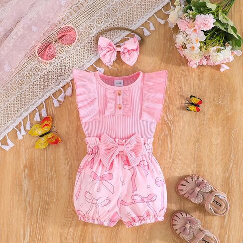 Newborn Girl Summer Clothes Floral Romper Infant Baby Girls Shorts Summer Set Toddler 1st Birthday Outfits 0-18M in Saudi Arabia