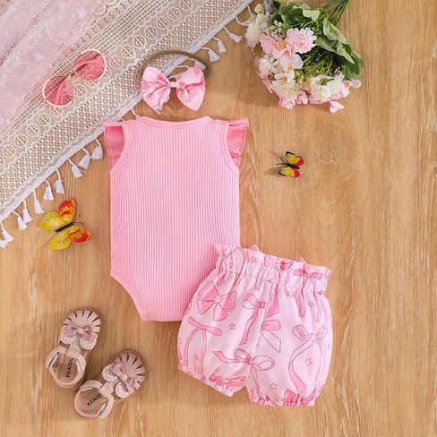 Newborn Girl Summer Clothes Floral Romper Infant Baby Girls Shorts Summer Set Toddler 1st Birthday Outfits 0-18M in Saudi Arabia