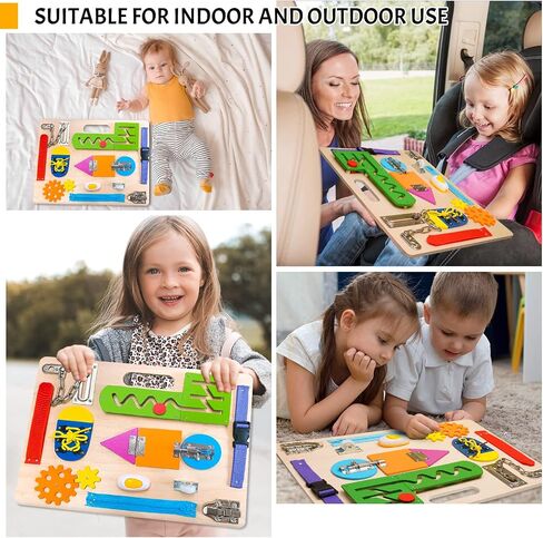 Montessori Busy Board for Toddlers, Wooden Sensory Toys, Preschool Learning Activities for Fine Motor Skills Travel Toy, Basic Life Skills Educational Gifts for 1 2 3 Years Old Kids Boys Girls in Saudi Arabia