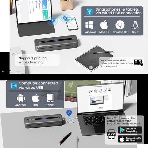 Portable Printer Wireless Bluetooth Compatible with Apple iPhone iPad Android - A4 Inkless Printer Support 8.5x11"/8.26"/4"/3"/2" Thermal Paper - Suitable for TraveL Home, Office, School, Car, Outdoor in Saudi Arabia