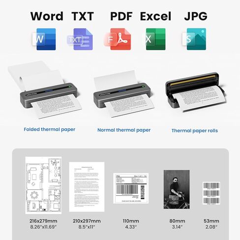 Portable Printer Wireless Bluetooth Compatible with Apple iPhone iPad Android - A4 Inkless Printer Support 8.5x11"/8.26"/4"/3"/2" Thermal Paper - Suitable for TraveL Home, Office, School, Car, Outdoor in Saudi Arabia