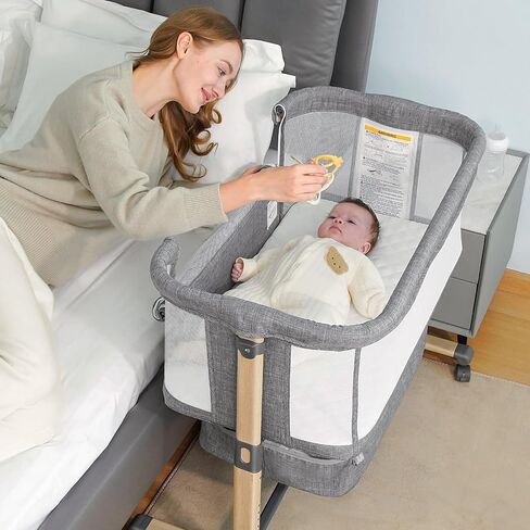 Baby Bassinet, Easy Folding Beside Sleeper for Baby, 6 Height Adjustable Baby Bed, 3 in 1 Portable Bedside Bassinet with Storage Basket and Wheels to Baby Crib for Infant/Newborn (Deep Grey) in Saudi Arabia