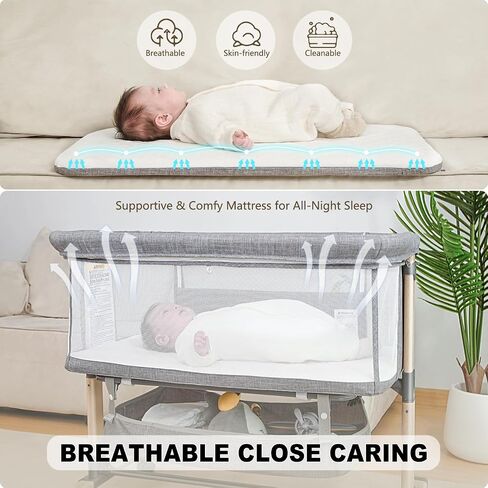 Baby Bassinet, Easy Folding Beside Sleeper for Baby, 6 Height Adjustable Baby Bed, 3 in 1 Portable Bedside Bassinet with Storage Basket and Wheels to Baby Crib for Infant/Newborn (Deep Grey) in Saudi Arabia