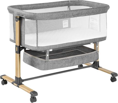 Baby Bassinet, Easy Folding Beside Sleeper for Baby, 6 Height Adjustable Baby Bed, 3 in 1 Portable Bedside Bassinet with Storage Basket and Wheels to Baby Crib for Infant/Newborn (Deep Grey) in Saudi Arabia