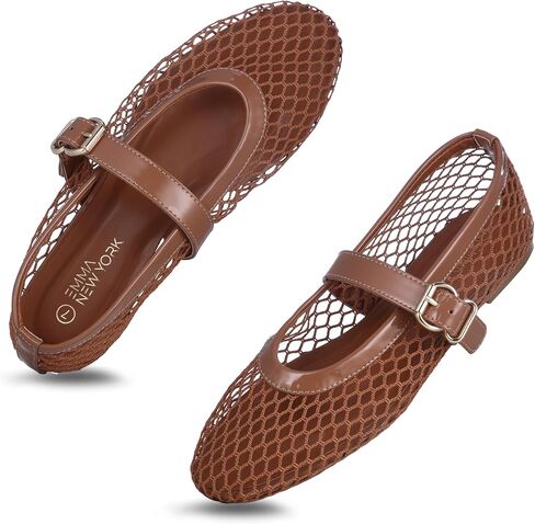 Women’s Mesh Ballet Flats – Fishnet Mary Jane Flats with Adjustable Buckle Strap, Breathable & Stylish Ballerina Shoes in Kuwait