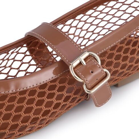 Women’s Mesh Ballet Flats – Fishnet Mary Jane Flats with Adjustable Buckle Strap, Breathable & Stylish Ballerina Shoes in Kuwait