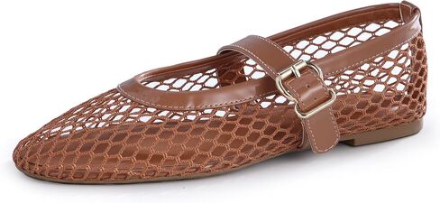 Women’s Mesh Ballet Flats – Fishnet Mary Jane Flats with Adjustable Buckle Strap, Breathable & Stylish Ballerina Shoes in Kuwait