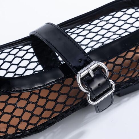 Women’s Mesh Ballet Flats – Fishnet Mary Jane Flats with Adjustable Buckle Strap, Breathable & Stylish Ballerina Shoes in Kuwait