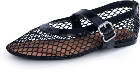 Women’s Mesh Ballet Flats – Fishnet Mary Jane Flats with Adjustable Buckle Strap, Breathable & Stylish Ballerina Shoes in Kuwait