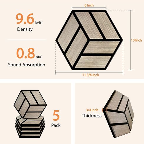 Urban Decor Acoustic Slat Wall Soundproof Foam Panels (Hexagon in Oak Color) for 3D Wood Wall Decor, Cool Room Accessories, Acoustic Insulation, Mens Room Decor, Gaming Areas, TV walls and more in Saudi Arabia