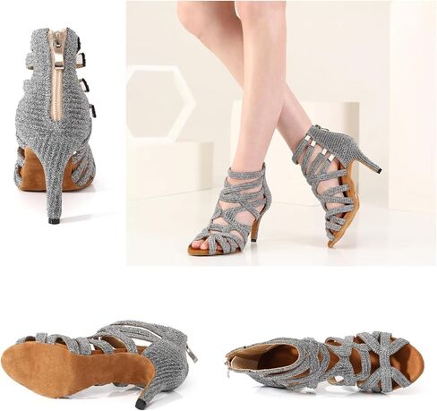 Women Latin Dance Boots Peep Toe Ballrooom Salsa Performance Professional Ankle Dance Shoes Dance Heels in Kuwait