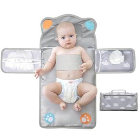 Portable Diaper Changing Pad Mat with Swaddle Wrap 3-in-1 Waterproof Foldable Lightweight Travel Station with Dual Storage Pockets, Built-in Pillow, Wipes Holder, Shower Gift for Newborns Girls, Boys