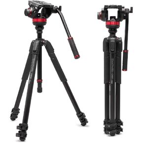 Manfrotto 055 Video Tripod w/502 Video Fluid Head, Aluminium, Professional Heavy Duty Tripod-System, with Levelling Column, Lever Lock, Camera Tripod Stand, for DSLR/Mirrorless Cameras, Camcorders