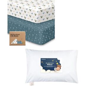 Keababies 2-Pack Crib Sheets and Toddler Pillow with Pillowcase - Soft & Breathable Crib Sheets for Boys and Girls - 13X18 Soft Cotton Toddler Pillows for Sleeping