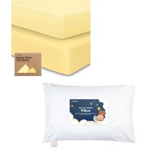 Keababies 2-Pack Crib Sheets and Toddler Pillow with Pillowcase - Soft & Breathable Crib Sheets for Boys and Girls - 13X18 Soft Cotton Toddler Pillows for Sleeping