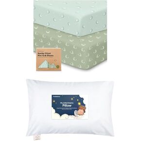 KeaBabies 2-Pack Mini Crib Sheets Fitted, Cotton Pack and Play Sheets and Toddler Pillow with Pillowcase - Playard Baby Crib Sheets, Jersey Crib Sheets Neutral - 13X18 Soft Cotton Toddler Pillows