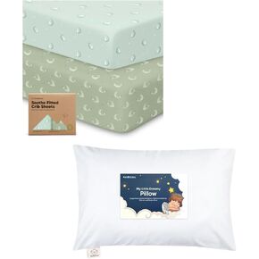 Keababies 2-Pack Crib Sheets and Toddler Pillow with Pillowcase - Soft & Breathable Crib Sheets for Boys and Girls - 13X18 Soft Cotton Toddler Pillows for Sleeping