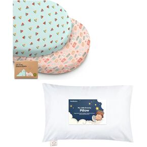 Keababies 2-Pack Bassinet Sheets for Girls, Boys and Toddler Pillow with Pillowcase - Bassinet Mattress Sheets Compatible with Halo Bassinest Swivel Sleeper - 13X18 Soft Cotton Toddler Pillows