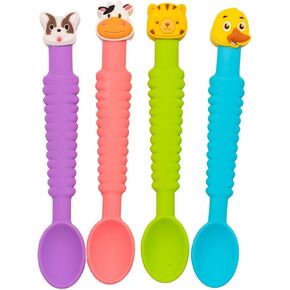3-in-1 Baby Spoon ™ - Silicone Self-Feeding Utensils for Baby Led Weaning (BLW), Soft-Tip First Stage Spoon for Infants & Toddlers, Easy Grip, BPA-Free, Dishwasher Safe, 4-Pack