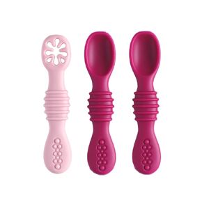 Baby Silicone Spoons, Beginner and Training Spoons, Set of 3, 4 Months+ (Fuchsia)