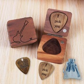 YOJO Guitar Picks with Holder,Wooden and Metal Guitar Picks,Wooden Guitar Pick Case,Guitar Accessories,Guitar Picks for Electric Guitar Acoustic Guitar Bass Ukulele