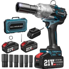 Upgrade 1300N.m/1000Ft-lbs Cordless Impact Wrench, 2x 5.0AH Battery, 1/2 Inch Electric Impact Gun, Fast Charger, Power Impact Wrench for Truck RV Heavy-duty with 5 Sockets(17mm,19mm,21mm,24mm,32mm)