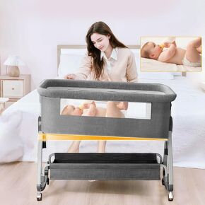 Baby Bassinet 4-in-1 Convertible Bedside Crib, with Mosquito Net & Rocking Mode | 6 Adjustable Heights, Breathable Mesh, Wheels & Storage | Portable Sleeper