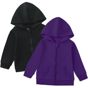 ROMPERINBOX Toddler Zip Up Hoodie for Boy Girl, 2 Pack Long Sleeve Lightweight Thin Sweatshirts Jacket with Pockets 2-5T