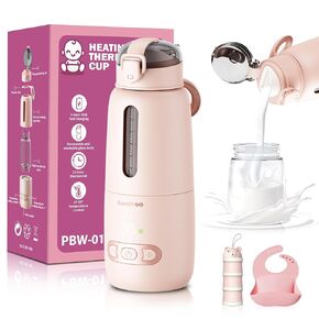Portable Bottle Warmer for Travel, Portable Milk Warmer for Baby,15000mAh Fast Charging,Formula Container to go,Cordless Milk Warmer,Formula Dispenser on The go,Heated Baby Bottle (Pink)
