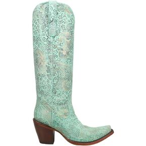 Corral Boots Womens Floral Snip Toe Casual Boots Over the Knee High Heel 3" & Up - Blue