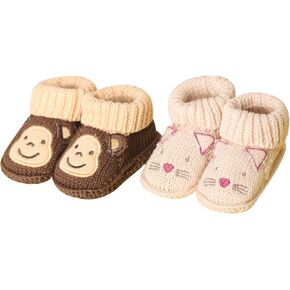 Baby Booties Newborn Infant Hand Crochet Knit Cotton Shoes Booties First Walking Slippers Indoor House Shoes for Baby 2 Pairs