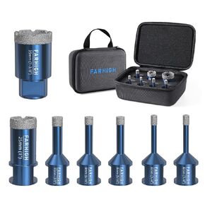 Diamond Core Drill Bits Set - 7 Pcs Diamond Tile Hole Saw Kit 6/8/10/25/35mm for Porcelain Ceramic Tile Marble Granite, 5/8-11 Thread for Grinder, 1/4, 5/16, 3/8, 1, 1-3/8 inch Core Drills & Hole Saw
