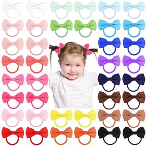 40pcs 20colors 1.6 Inches Baby Hair Ties with Bows Elastics Ponytail Holders Baby Bows Tiny Rubber Ribbon Hair Bands For Baby Girls Infants Hair Accessories(Earth Color)
