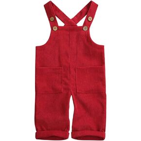Toddler Baby Boy Girls Solid Overalls Romper Jumpsuit Suspender Bib Pants One-Piece Outift Clothes (Red Corduroy Overall, 3-4T)