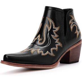 Cowboy Boots for Women - Western Ankle Boots, Chunky Heels Fall Short Booties (UNDERSIZE: PLEASE SELECT SIZE UP)