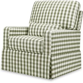 NAMESAKE Crawford Pillowback Comfort Swivel Glider in Green Gingham, Water Repellent & Stain Resistant, Greenguard Gold & CertiPUR-US Certified