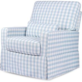 تحمل الاسم نفسه Crawford Pillowback Comfort Swivel Glider في Green Gingham ، طارد المياه ومقاومة للبقع ، Greenguard Gold & Certipur-US معتمد